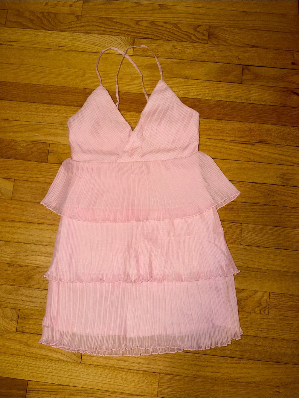 Spaghetti Strap Tiered Pink womens Dress
